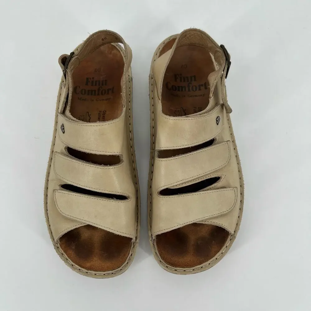 Finn Comfort Sylt Sandal EU 40 US 9 Rock Tan Leather Strappy Fisherman Germany